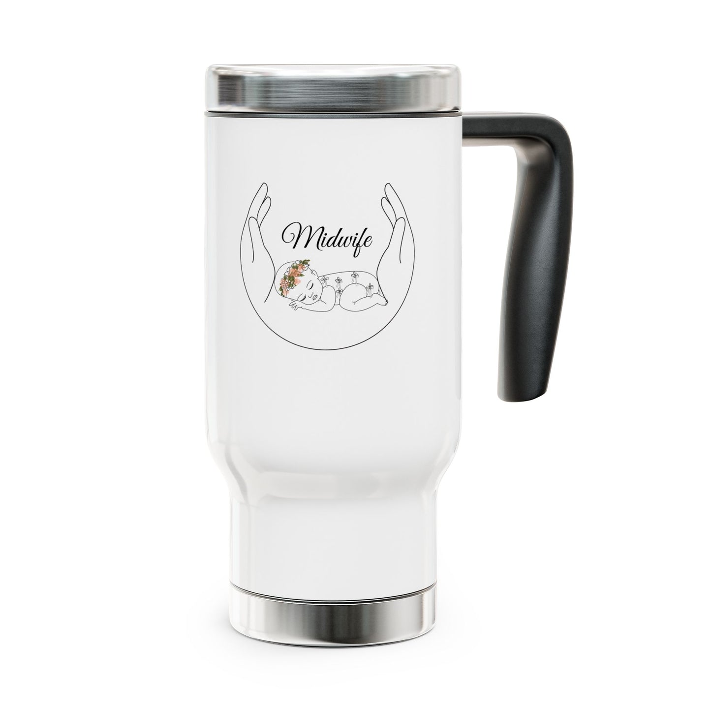 Eden's Fold Stainless Steel "Midwife" Travel Mug with Handle, 14oz